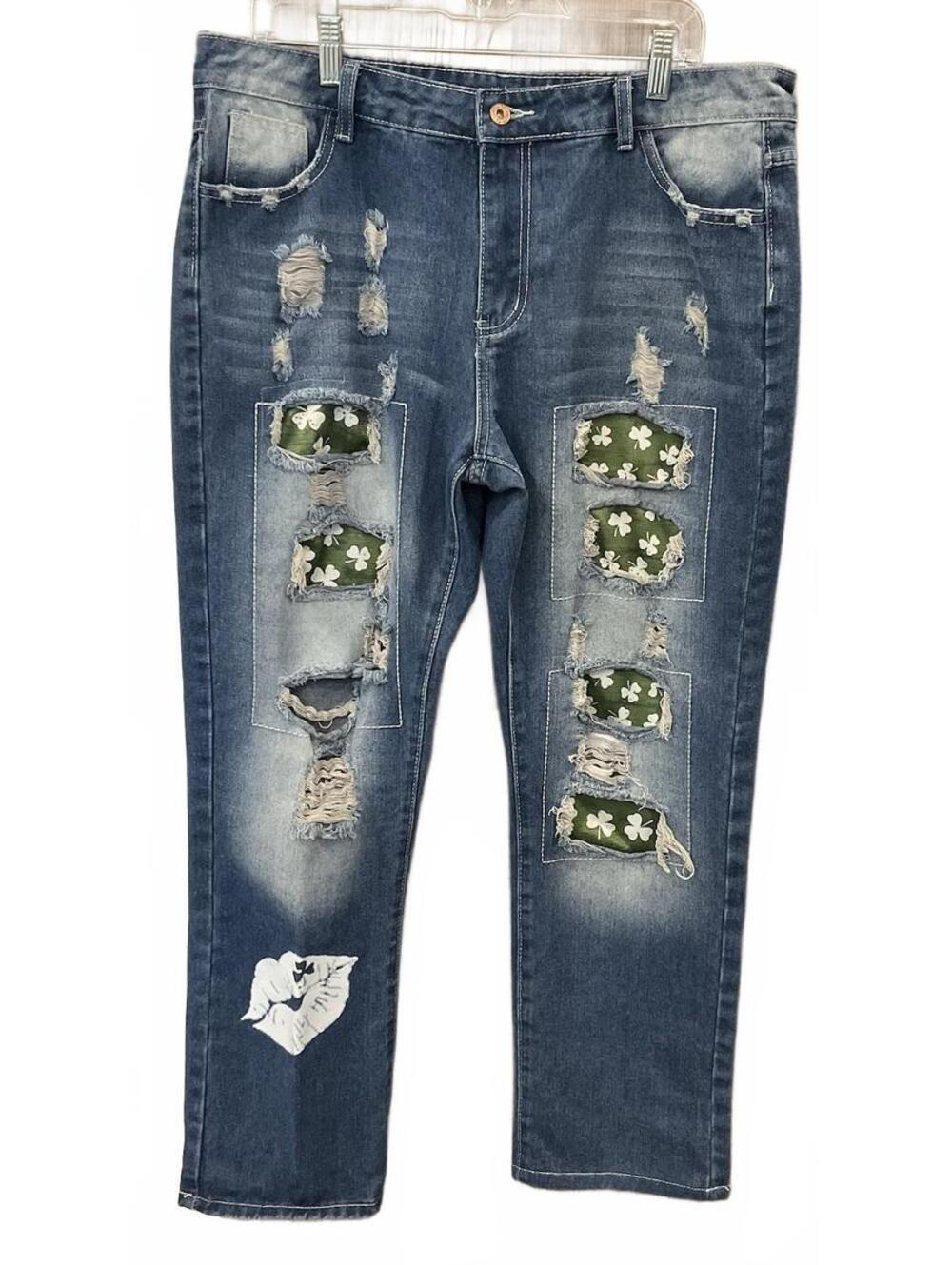 Womens Saint Patrick’s Day Clover Jeans Size 3X See Measurements In Photos